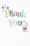 This thank you card emits a gentle, infectious joy, evocative of the warmth shared between neighbours in Lisson Grove. The words 'Thank You' are set in lively, playful typography-each letter alive with color: shimmering silver, sunny yellow, sprightly green, and soothing blue. Some characters showcase polka dots or fine stitched detailing, reminiscent of the careful artistry applied by a skilled local florist. Nestled around the sentiment are scattered stars in hues of pink, teal, and sparkling silver, creating a celebratory effect, as if the message itself is wrapped in happiness. The pure white background bestows a sense of airy calm, while the animated arrangement of letters and stars ensures the design feels light and uncluttered. This card brings to mind spontaneous acts of kindness-a sincere thank you delivered with a bouquet from Florist Lisson Grove, perhaps, or a moment of thoughtfulness shared after a stroll along Lisson Grove's familiar streets. It's a charming, sensory reminder of the joy that heartfelt gratitude can inspire within a community.